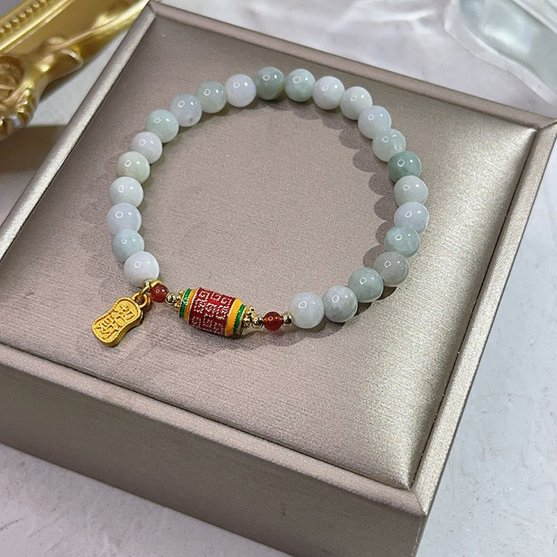 Tibetan Natural Jade Fu Character Prayer Wheel Prosperity Abundance Bracelet