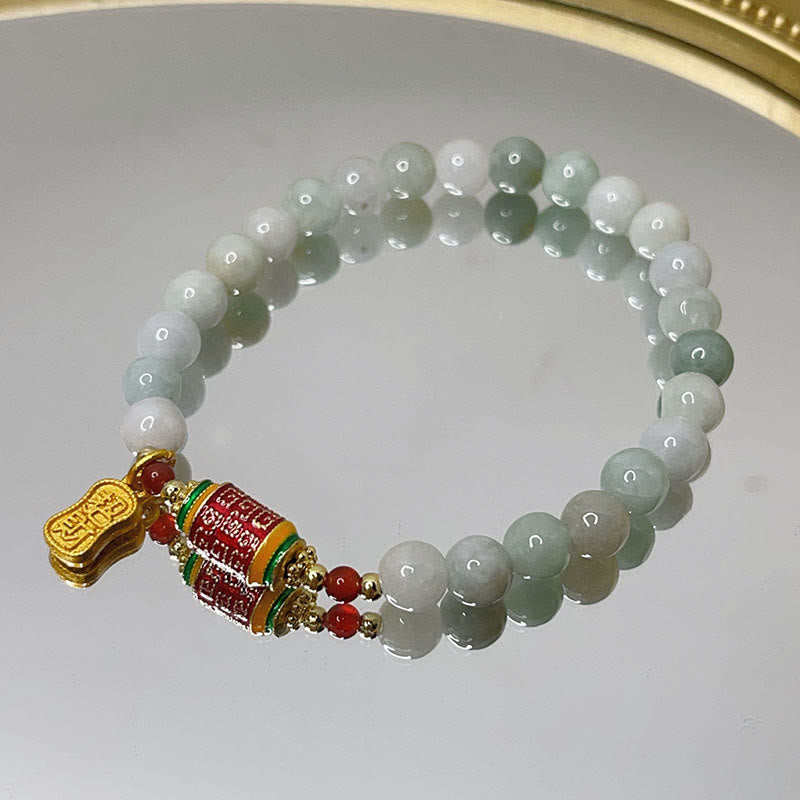 Tibetan Natural Jade Fu Character Prayer Wheel Prosperity Abundance Bracelet - Image 4