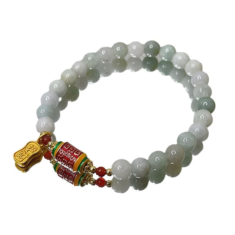 Tibetan Natural Jade Fu Character Prayer Wheel Prosperity Abundance Bracelet - Image 9