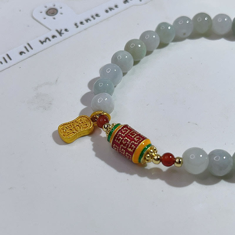 Tibetan Natural Jade Fu Character Prayer Wheel Prosperity Abundance Bracelet - Image 3