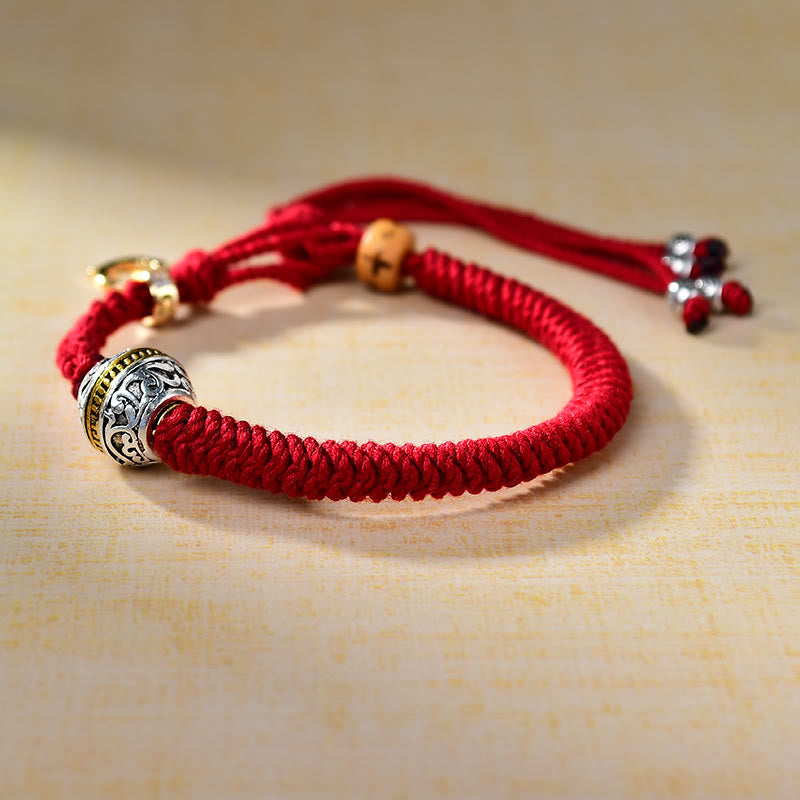 Tibetan Thangka Green Silver Tara Zakiram Goddess Of Wealth Red Braid String Luck Bracelet - Image 4