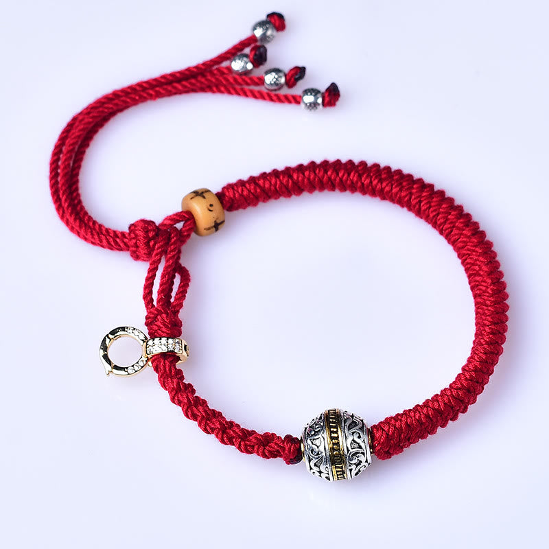 Tibetan Thangka Green Silver Tara Zakiram Goddess Of Wealth Red Braid String Luck Bracelet - Image 5