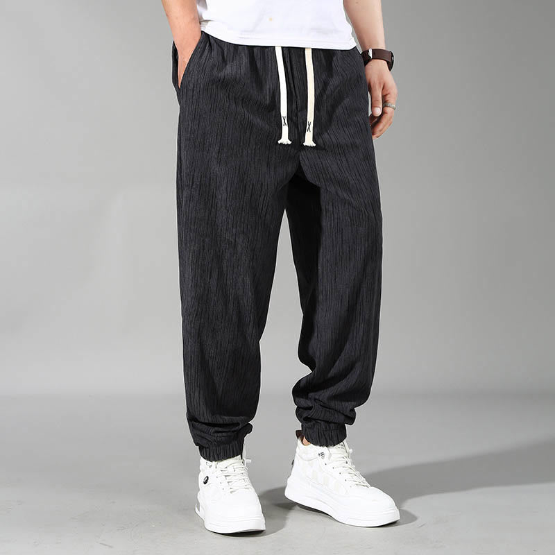 PLUS SIZE Summer Solid Color Design Drawstring Men's Straight Leg Pants With Pockets