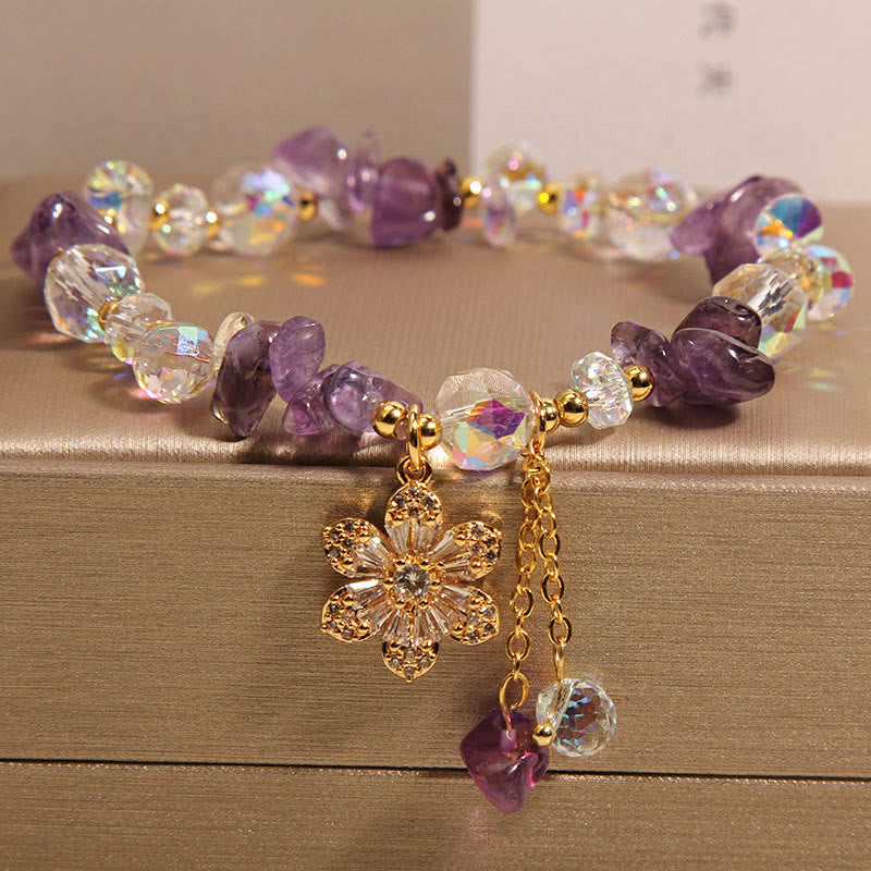 Amethyst Citrine White Crystal Zircon Flower Spiritual Healing Bracelet