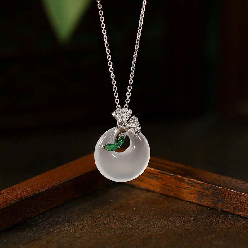 Natural Chalcedony Ginkgo Leaf Peace Buckle Harmony Necklace Pendant