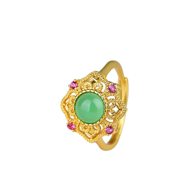 Green Chalcedony Hollow Pattern Strength Adjustable Ring - Image 4