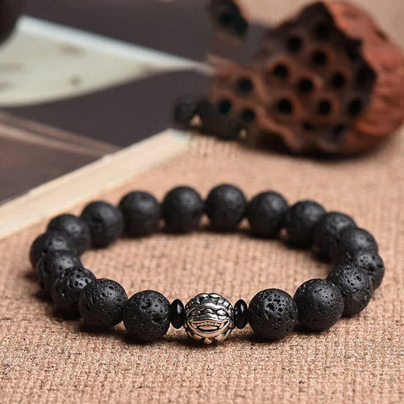 Lava Rock Beads White Copper PiXiu Wealth Bracelet