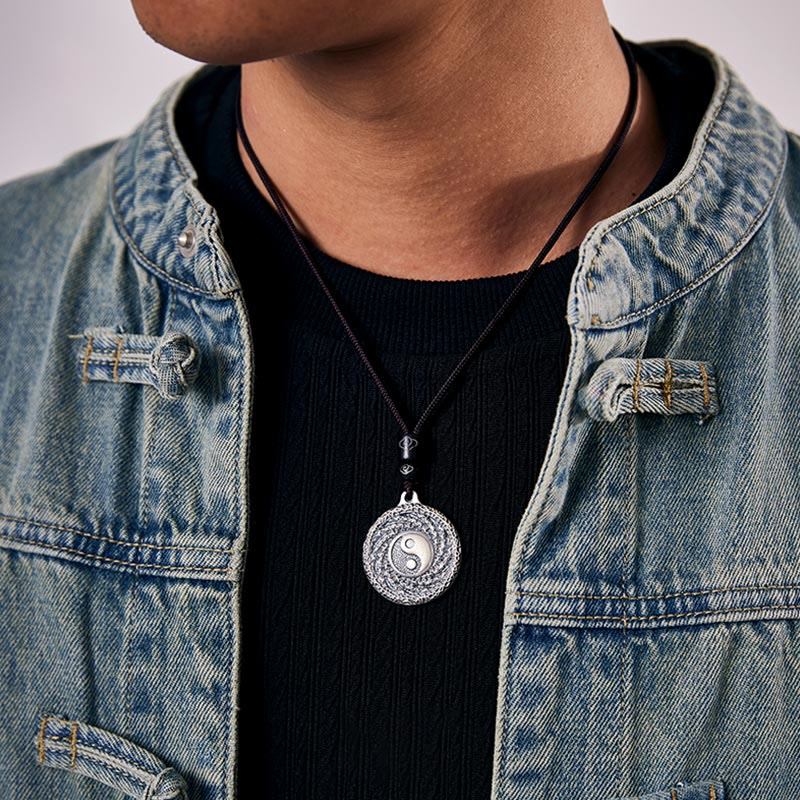 999 Sterling Silver Tai Chi Yin Yang Bagua Design Mountain Ghosts Spend Money Necklace Pendant - Image 10