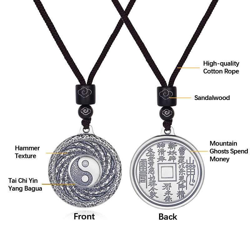 999 Sterling Silver Tai Chi Yin Yang Bagua Design Mountain Ghosts Spend Money Necklace Pendant - Image 23