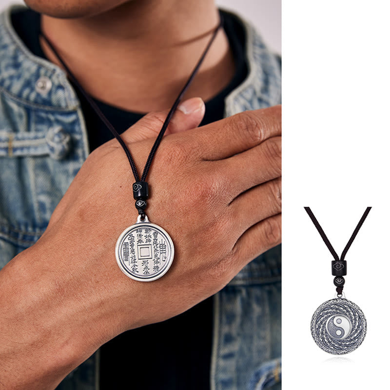 999 Sterling Silver Tai Chi Yin Yang Bagua Design Mountain Ghosts Spend Money Necklace Pendant - Image 11