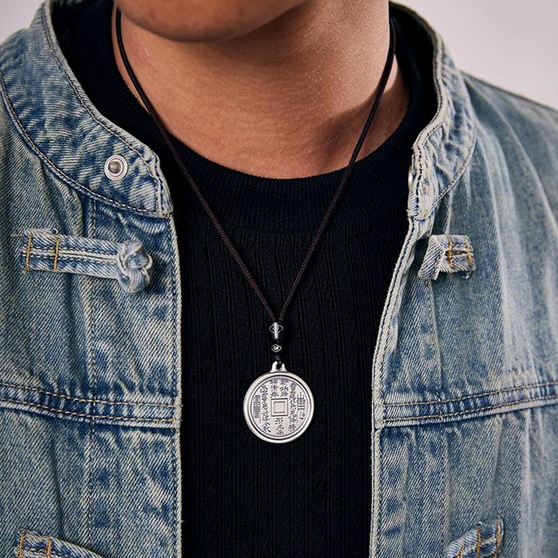 999 Sterling Silver Tai Chi Yin Yang Bagua Design Mountain Ghosts Spend Money Necklace Pendant - Image 5