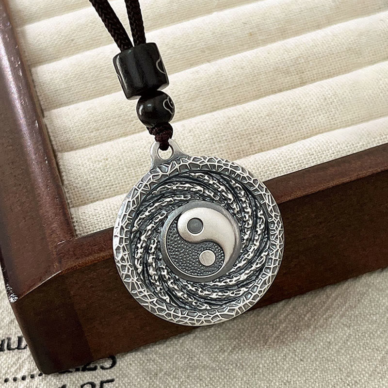 999 Sterling Silver Tai Chi Yin Yang Bagua Design Mountain Ghosts Spend Money Necklace Pendant - Image 15