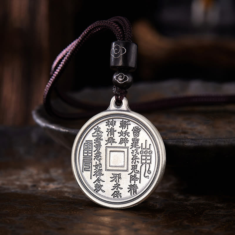 999 Sterling Silver Tai Chi Yin Yang Bagua Design Mountain Ghosts Spend Money Necklace Pendant - Image 3