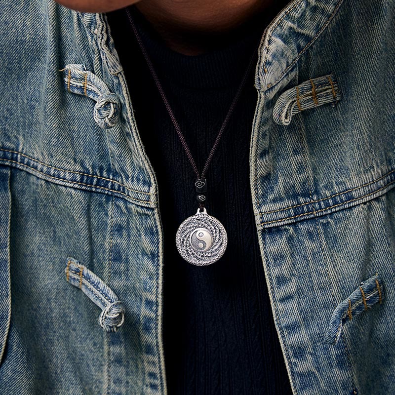 999 Sterling Silver Tai Chi Yin Yang Bagua Design Mountain Ghosts Spend Money Necklace Pendant - Image 9