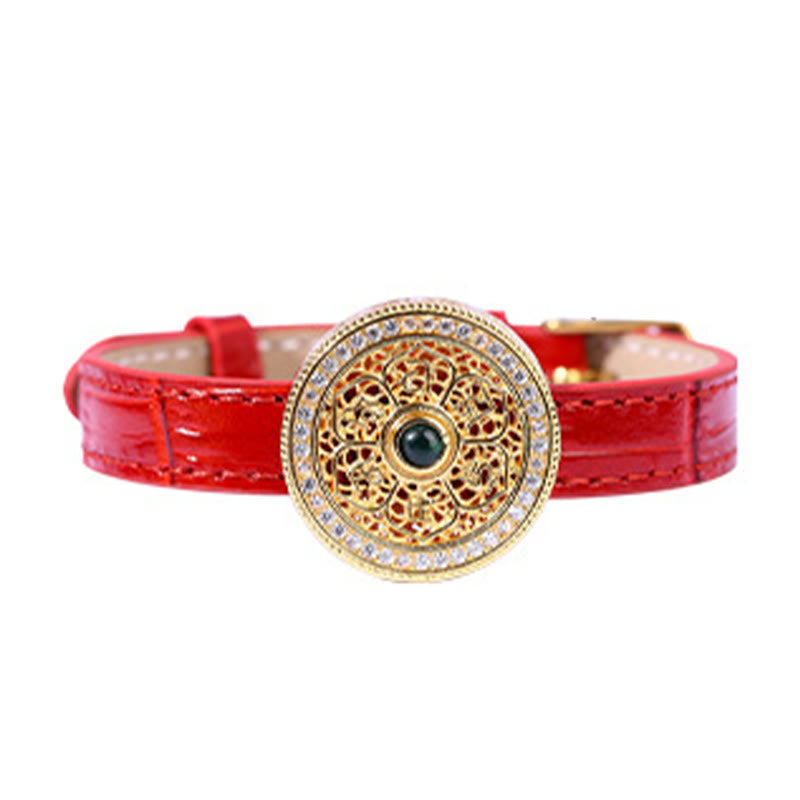 Six True Words Eight Treasures Compass Jade 24K Gold Plated Luck Leather Bracelet - Image 6