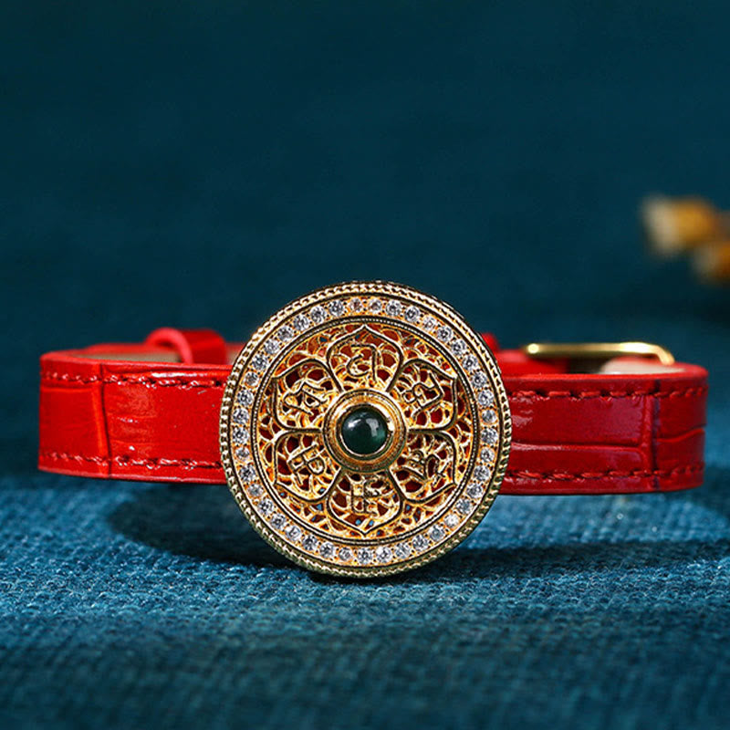 Six True Words Eight Treasures Compass Jade 24K Gold Plated Luck Leather Bracelet - Image 3