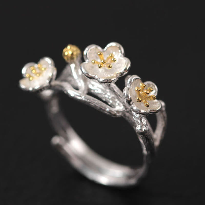 925 Sterling Silver Plum Bossom Calm Ring