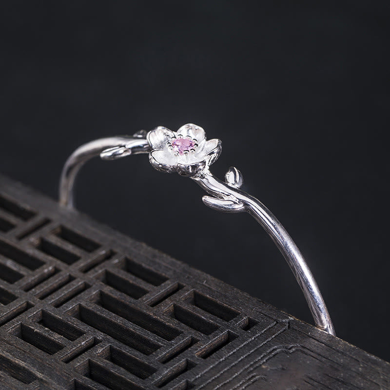 925 Sterling Silver Cherry Blossom Luck Bracelet Bangle - Image 3