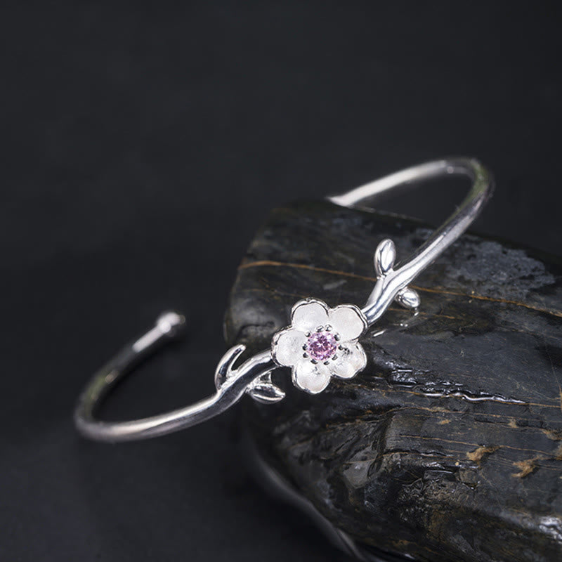 925 Sterling Silver Cherry Blossom Luck Bracelet Bangle