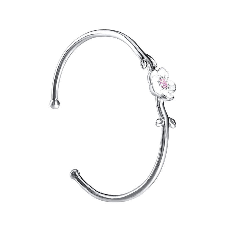 925 Sterling Silver Cherry Blossom Luck Bracelet Bangle - Image 4