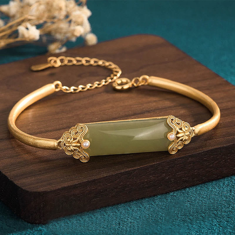 Hetian Jade 24K Gold Plated Luck Bracelet Bangle