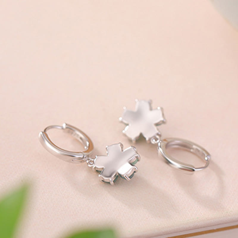 925 Sterling Silver Plated Gold Green Jade Flower Design Luck Prosperity Earrings - Image 6