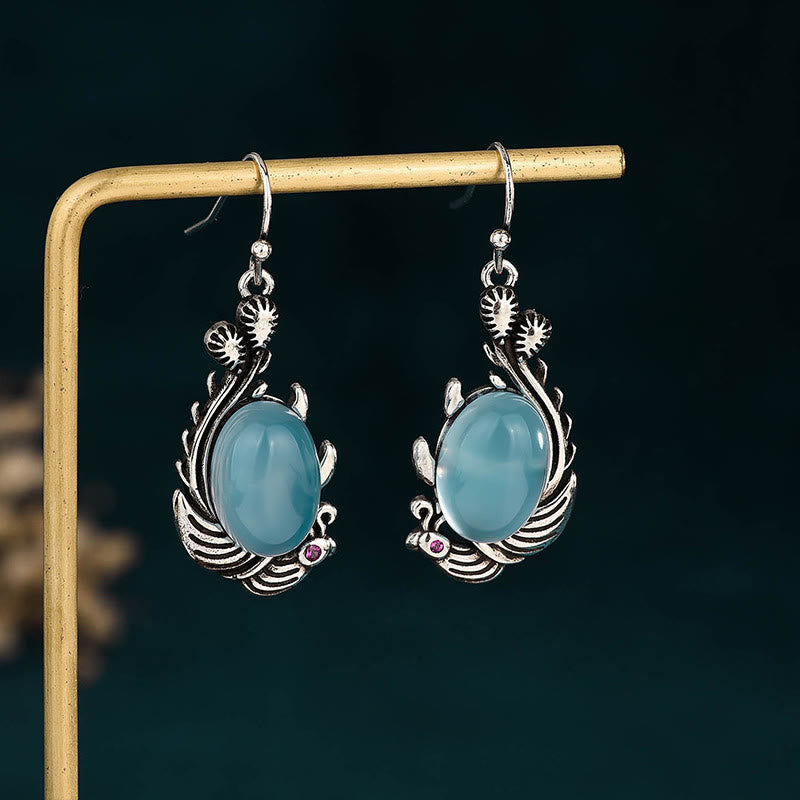 925 Sterling Silver Posts Blue Chalcedony Koi Fish Balance Vitality Earrings