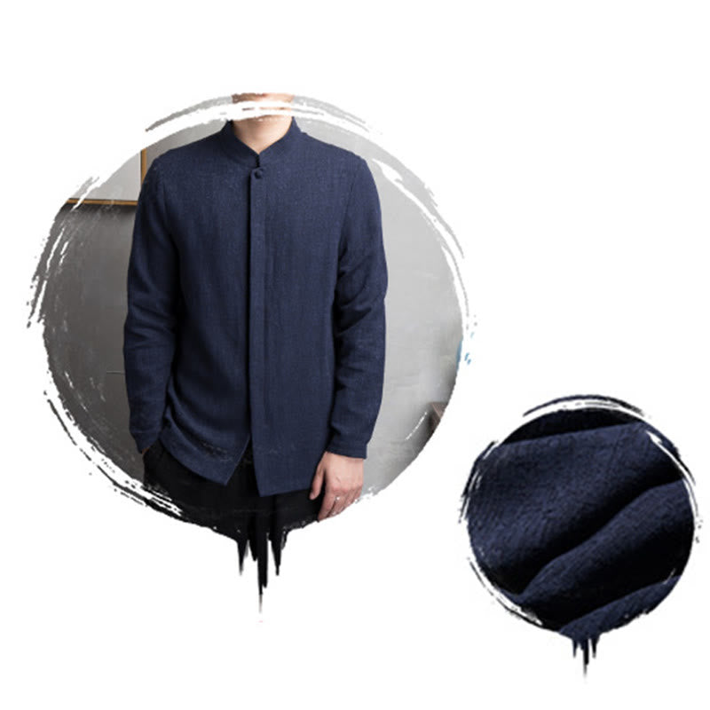Solid Color Chinese Tang Suit Cotton Linen Jacket Men Clothing - Image 16