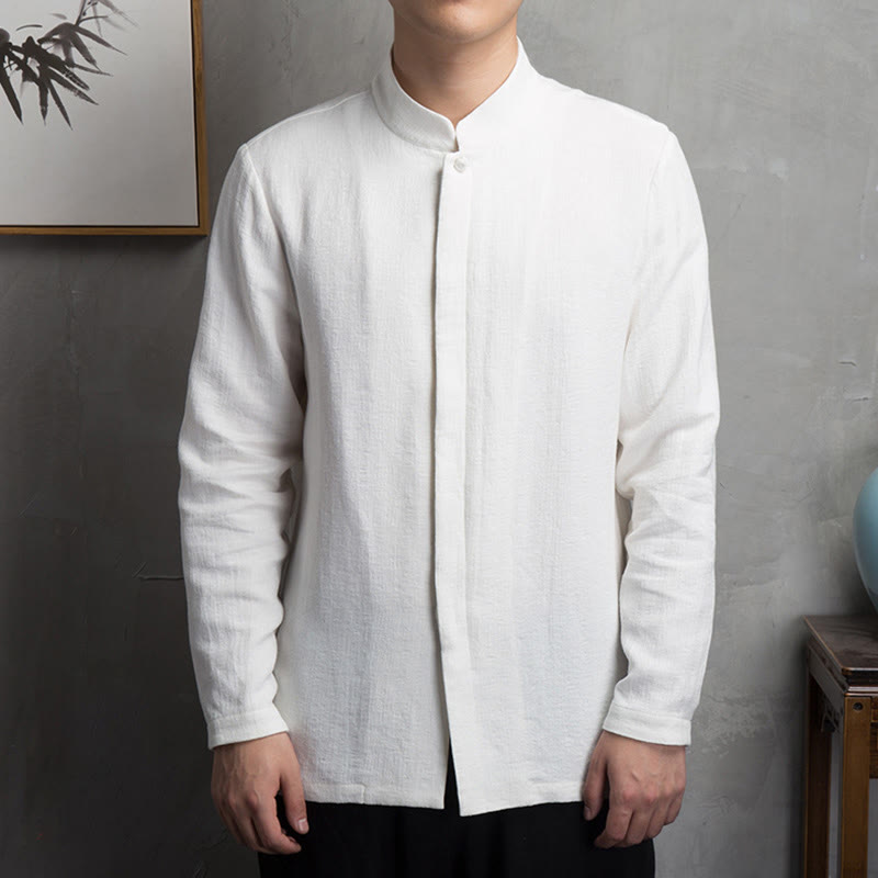 Solid Color Chinese Tang Suit Cotton Linen Jacket Men Clothing - Image 4