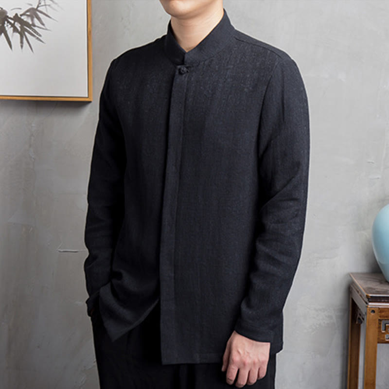Solid Color Chinese Tang Suit Cotton Linen Jacket Men Clothing - Image 10