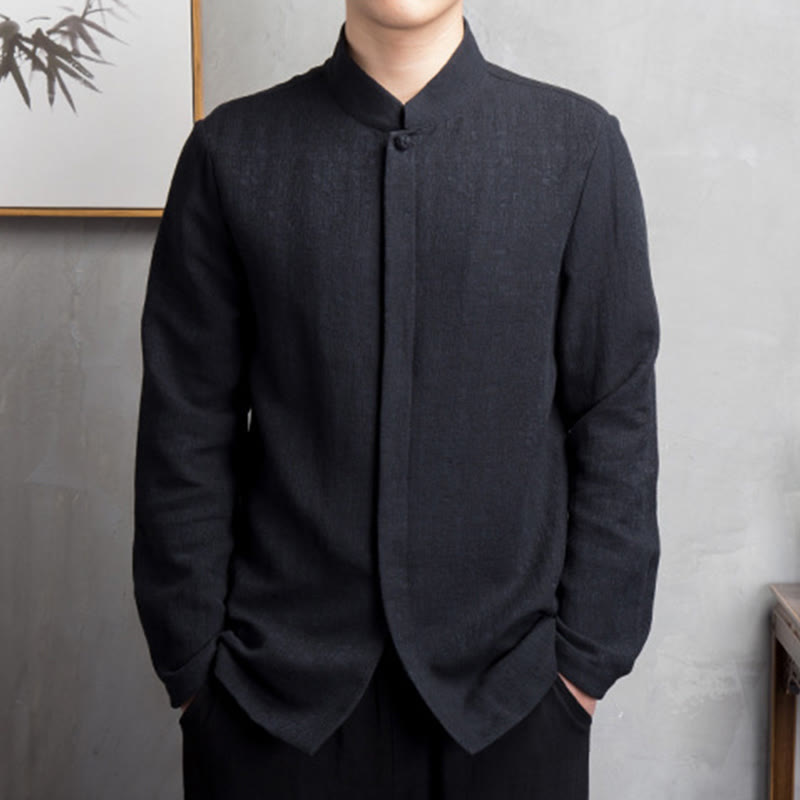 Solid Color Chinese Tang Suit Cotton Linen Jacket Men Clothing - Image 8