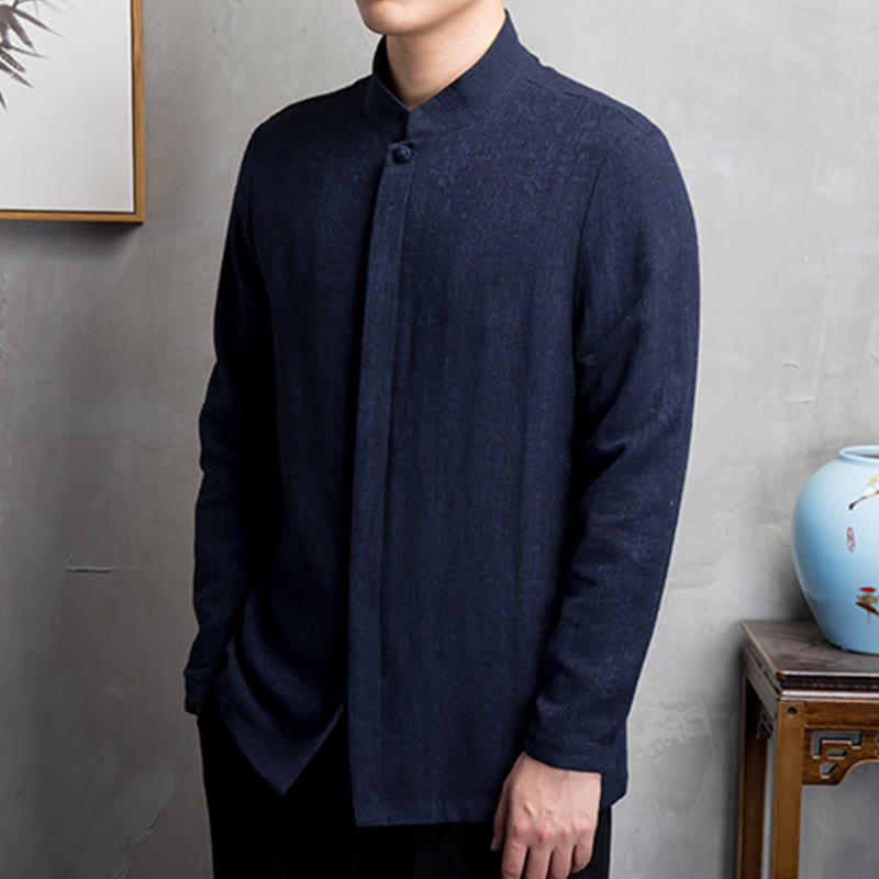 Solid Color Chinese Tang Suit Cotton Linen Jacket Men Clothing - Image 14