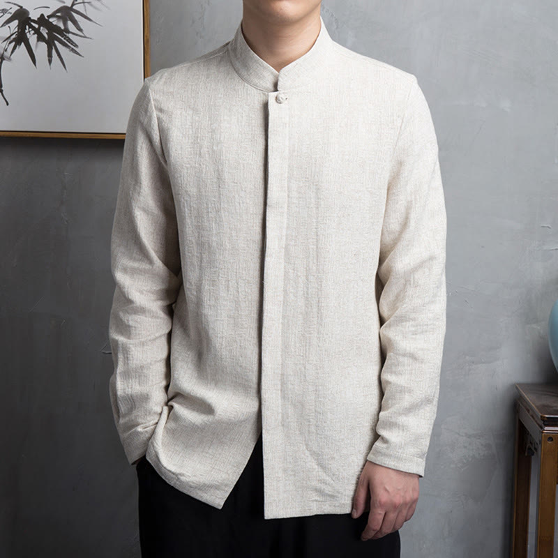 Solid Color Chinese Tang Suit Cotton Linen Jacket Men Clothing