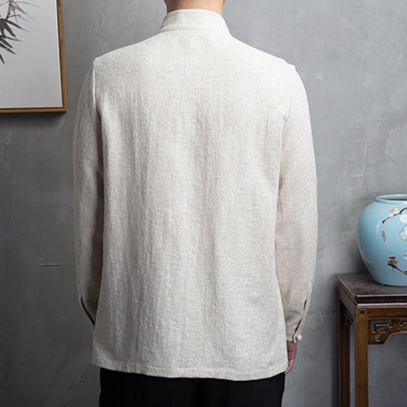 Solid Color Chinese Tang Suit Cotton Linen Jacket Men Clothing - Image 3