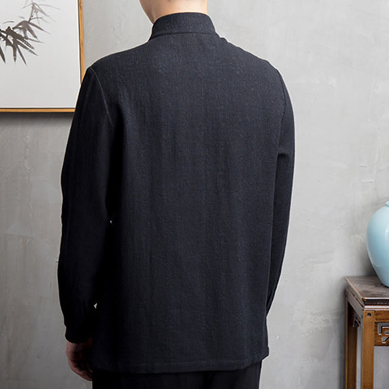 Solid Color Chinese Tang Suit Cotton Linen Jacket Men Clothing - Image 11