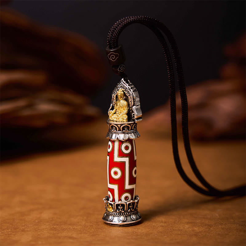 Tibetan Medicine Buddha Nine-Eye Dzi Bead Protection Necklace Pendant - Image 3