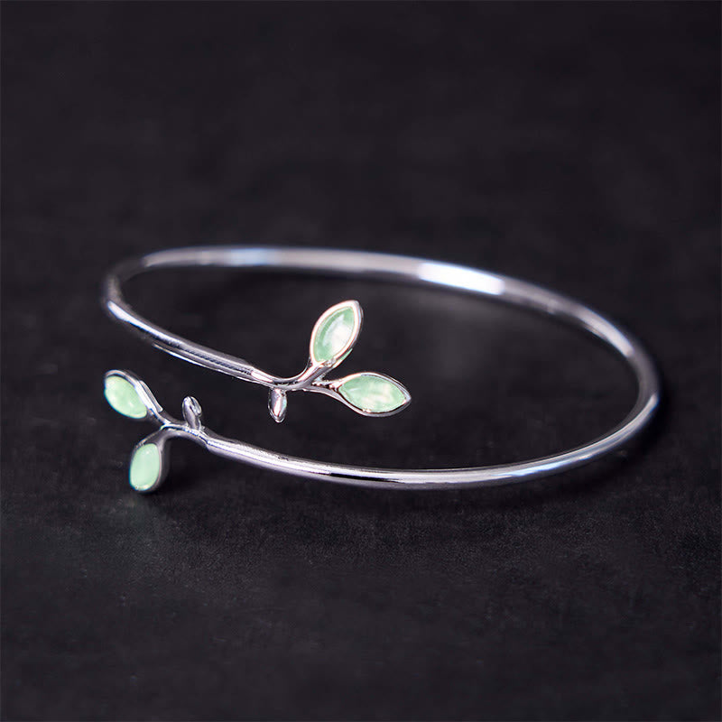 Leaf Pattern Cat Eye Support Cuff Bracelet Bangle - Image 2