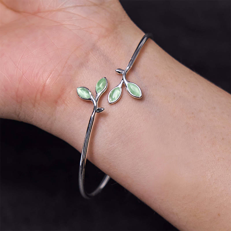Leaf Pattern Cat Eye Support Cuff Bracelet Bangle - Image 5