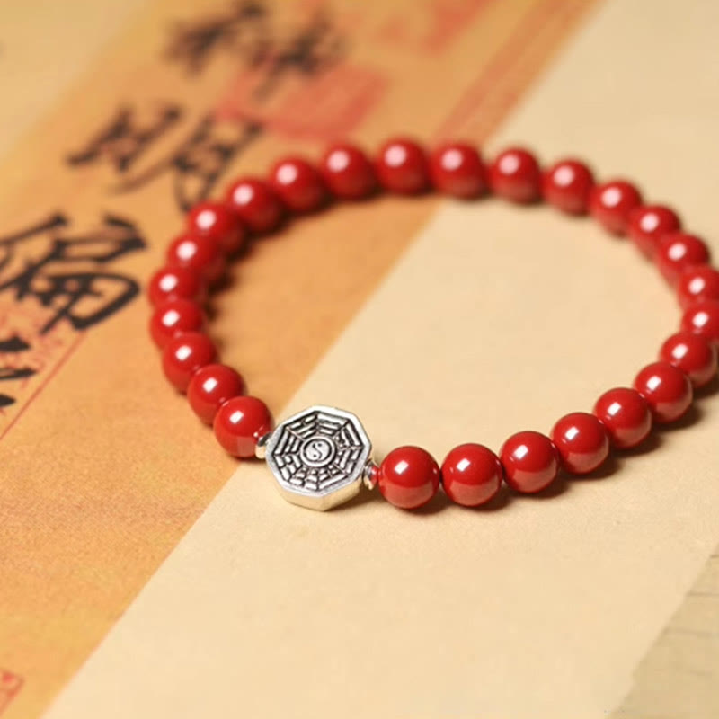 925 Sterling Silver Yin Yang Bagua Symbol Cinnabar String Concentration Bracelet - Image 16