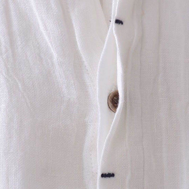 Men's Shirt Solid Color Lapel Top Long Sleeve Comfy Button Crease Cotton Linen Shirt - Image 10