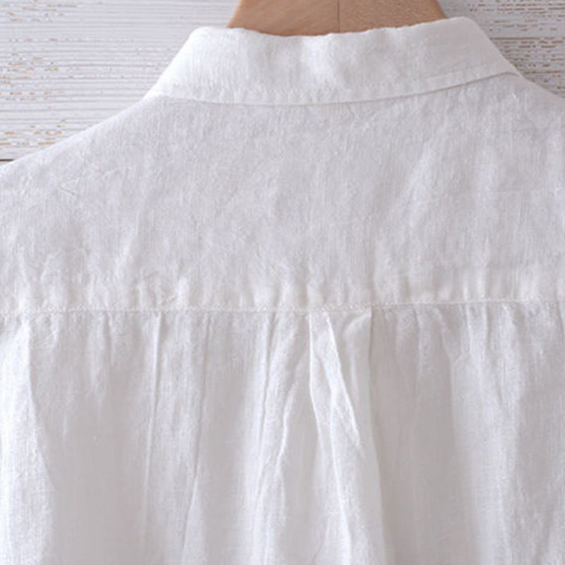 Men's Shirt Solid Color Lapel Top Long Sleeve Comfy Button Crease Cotton Linen Shirt - Image 13