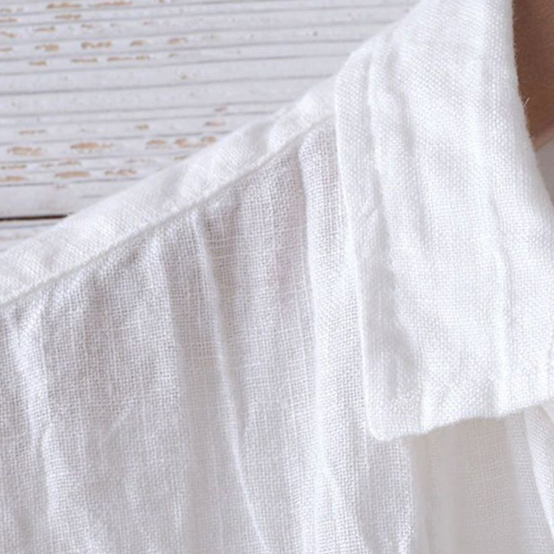 Men's Shirt Solid Color Lapel Top Long Sleeve Comfy Button Crease Cotton Linen Shirt - Image 12