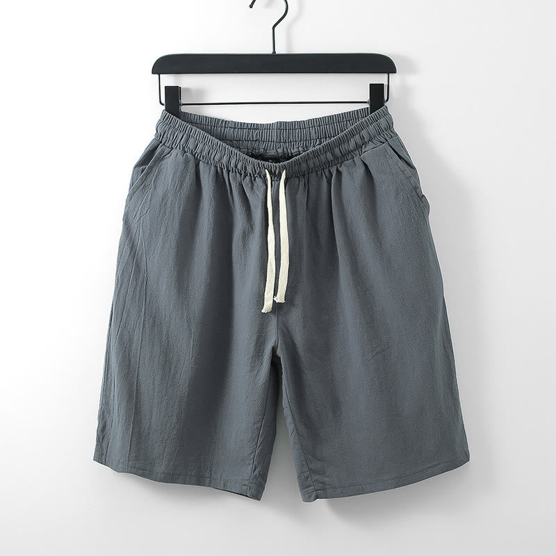 Casual Solid Color Men's Straight Shorts With Pockets Cotton Shorts Men's Pants