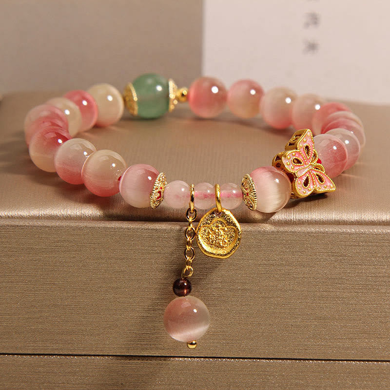 Gradient Pink Cat's Eye Butterfly Peace Bracelet