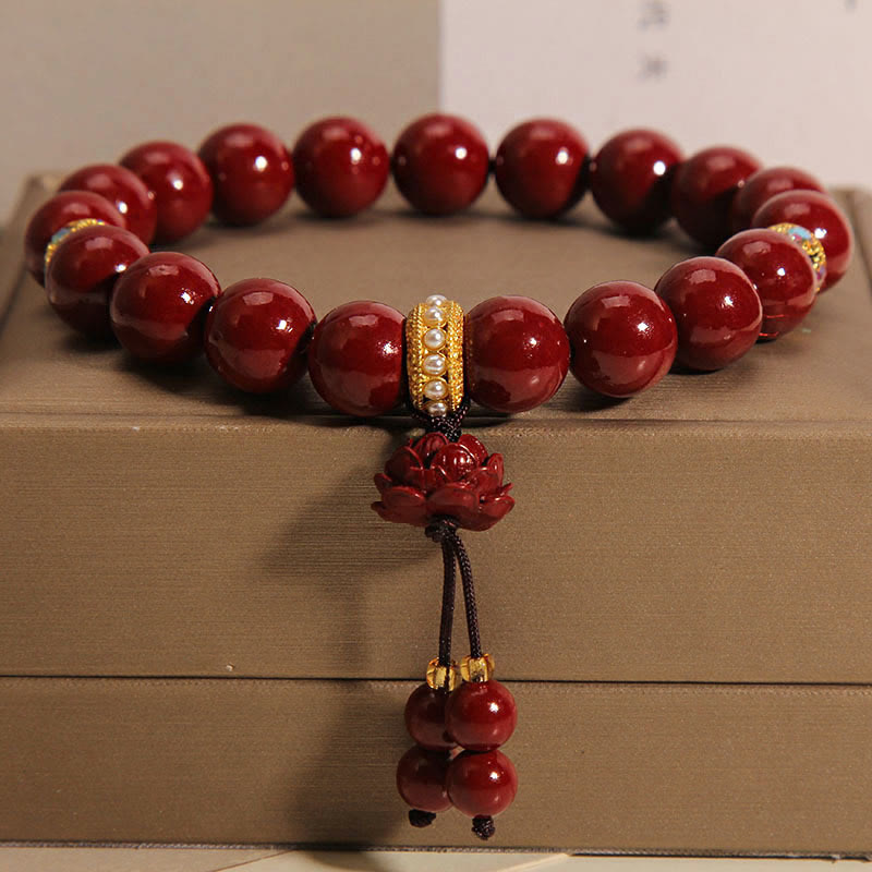 Cinnabar Lotus Blessing Charm Bracelet