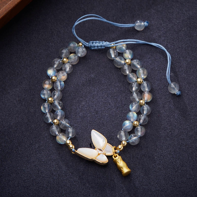Natural Moonstone Butterfly Bamboo Healing String Bracelet