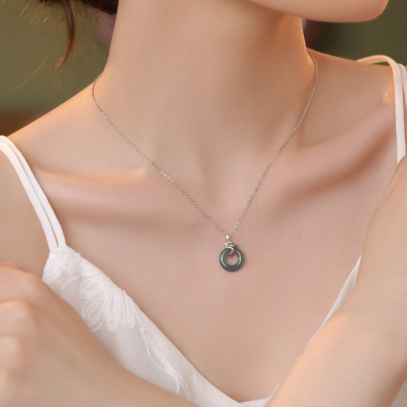 925 Sterling Silver 18K Gold Jade Peace Buckle Spirit Snake Peace Necklace Pendant - Image 4