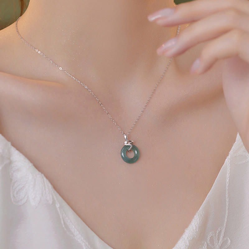 925 Sterling Silver 18K Gold Jade Peace Buckle Spirit Snake Peace Necklace Pendant - Image 3