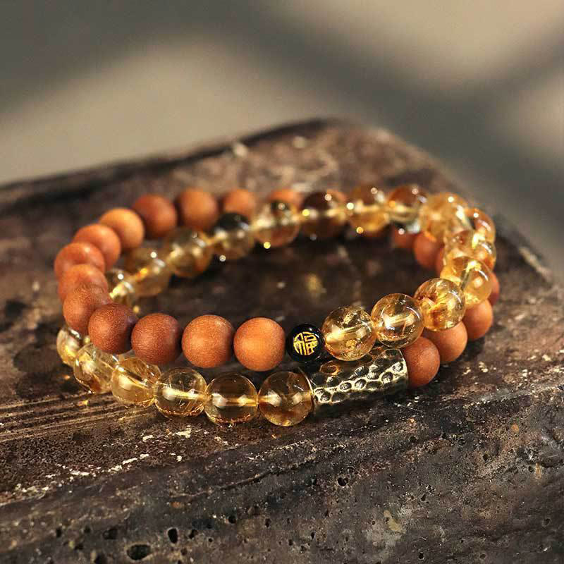 Citrine Sandalwood Bodhi Seed Protection Double Wrap Bracelet