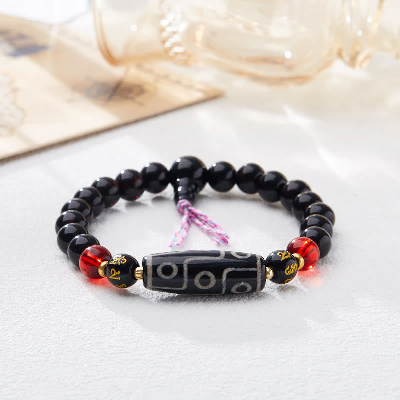 Tibetan Nine-eye Dzi Bead Black Onyx Six True Words Wealth Protection Bracelet - Image 4